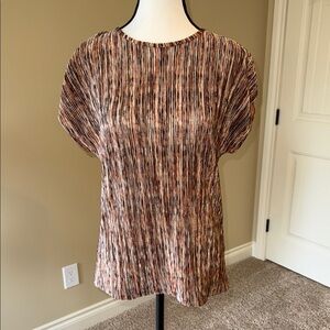 TanJay Blouse Brown Pleated Cap Sleeve Top Shirt Women's Size